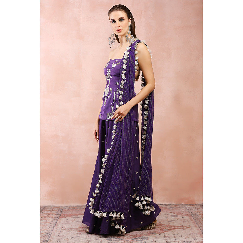 Payal Singhal Purple Embroidered Tube Backless Kurta with Sharara and Dupatta (Set of 3)