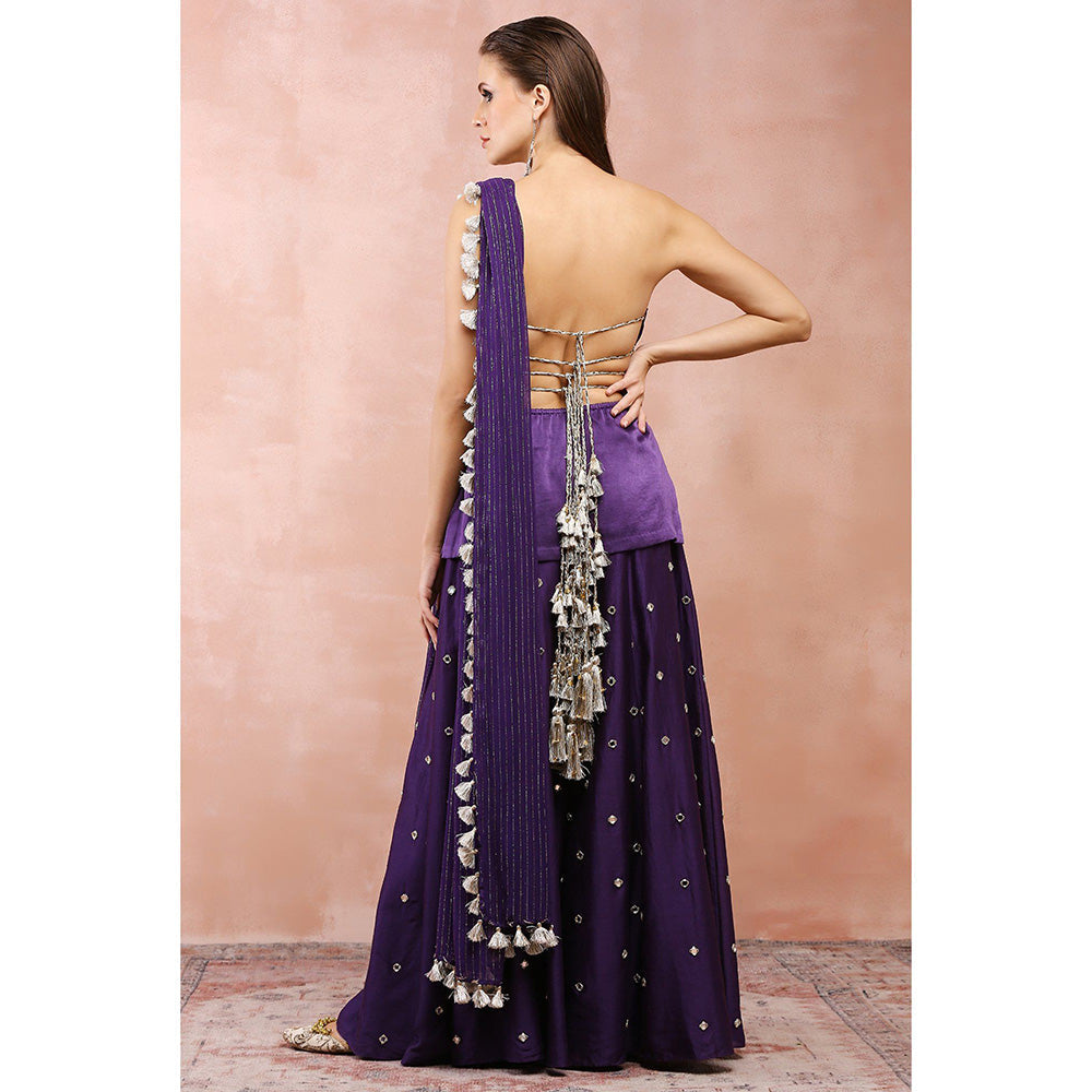 Payal Singhal Purple Embroidered Tube Backless Kurta with Sharara and Dupatta (Set of 3)