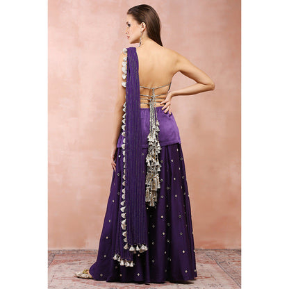 Payal Singhal Purple Embroidered Tube Backless Kurta with Sharara and Dupatta (Set of 3)