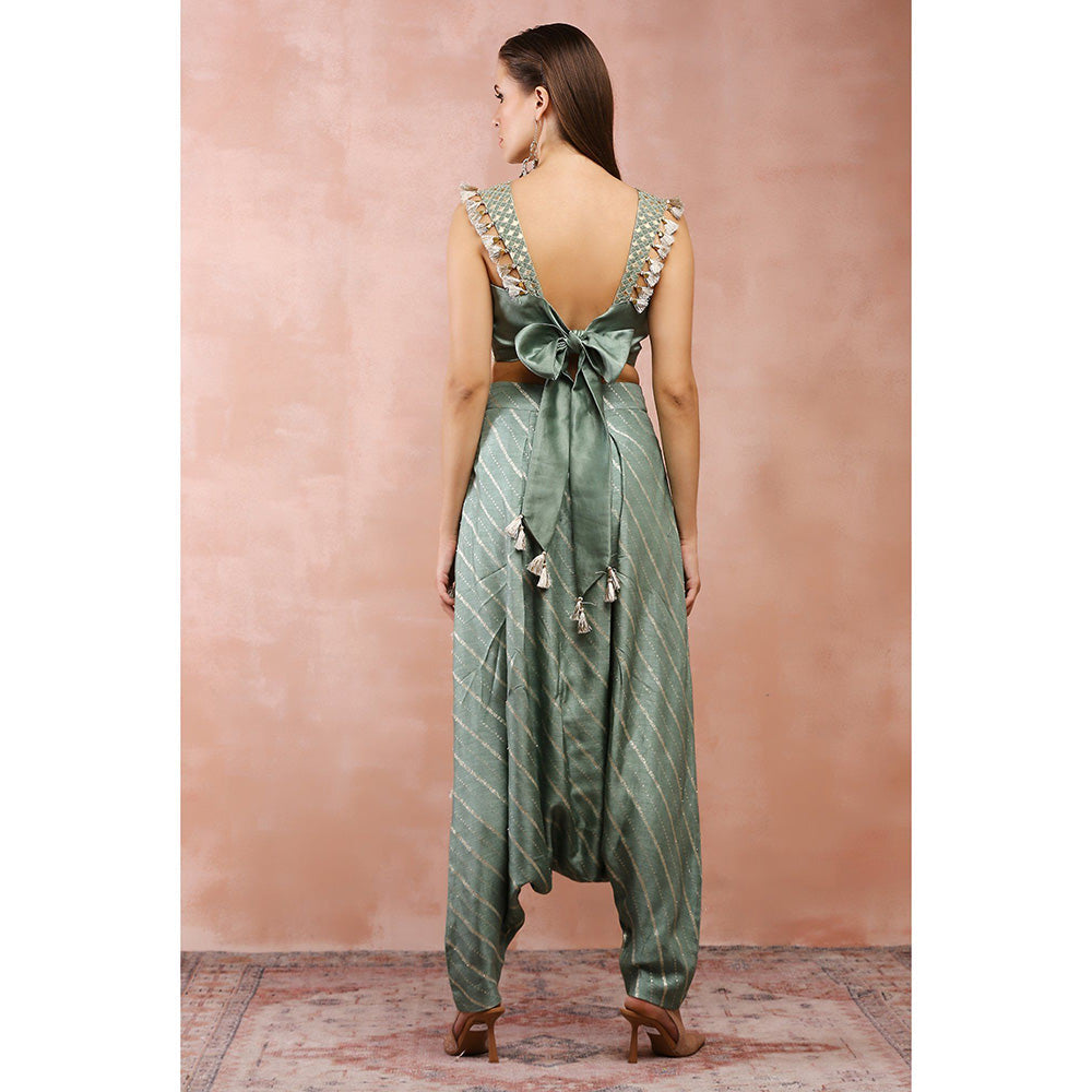 Payal Singhal Green Embroidered Corset Top with Lowcrotch Pants (Set of 2)