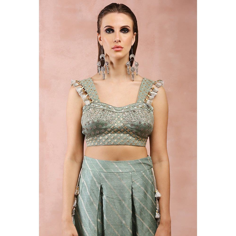 Payal Singhal Green Embroidered Corset Top with Lowcrotch Pants (Set of 2)