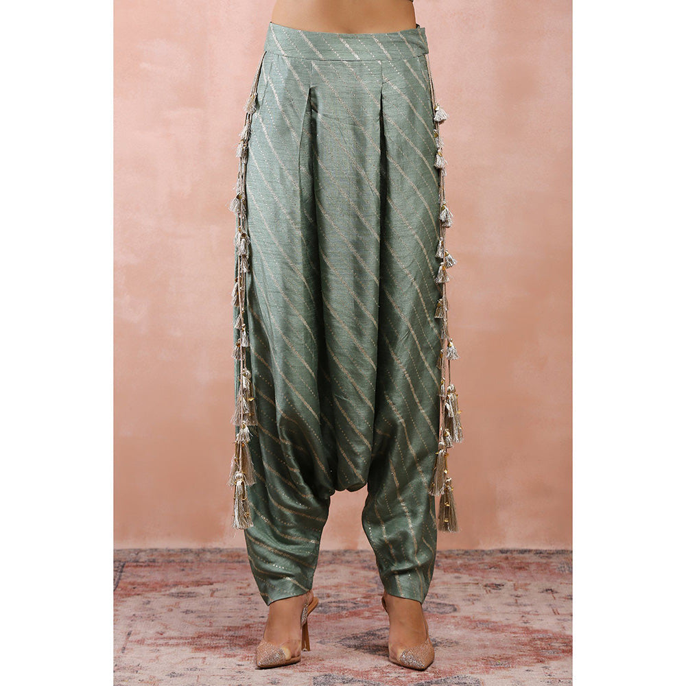 Payal Singhal Green Embroidered Corset Top with Lowcrotch Pants (Set of 2)