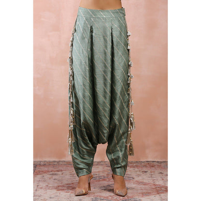 Payal Singhal Green Embroidered Corset Top with Lowcrotch Pants (Set of 2)