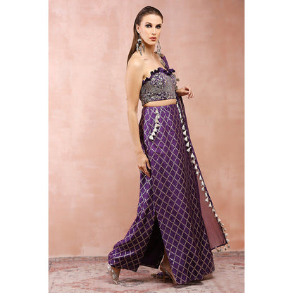 Payal Singhal Purple Embroidered Corset Bustier with Skirt and Dupatta (Set of 3)
