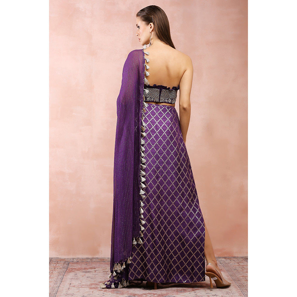 Payal Singhal Purple Embroidered Corset Bustier with Skirt and Dupatta (Set of 3)