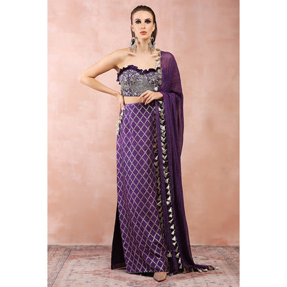Payal Singhal Purple Embroidered Corset Bustier with Skirt and Dupatta (Set of 3)