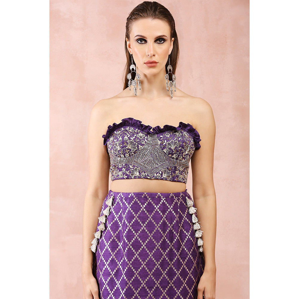 Payal Singhal Purple Embroidered Corset Bustier with Skirt and Dupatta (Set of 3)