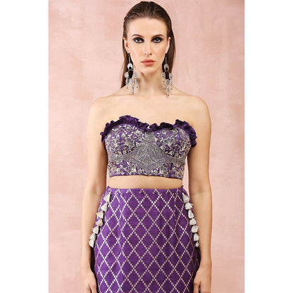 Payal Singhal Purple Embroidered Corset Bustier with Skirt and Dupatta (Set of 3)