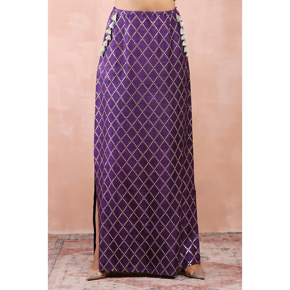 Payal Singhal Purple Embroidered Corset Bustier with Skirt and Dupatta (Set of 3)