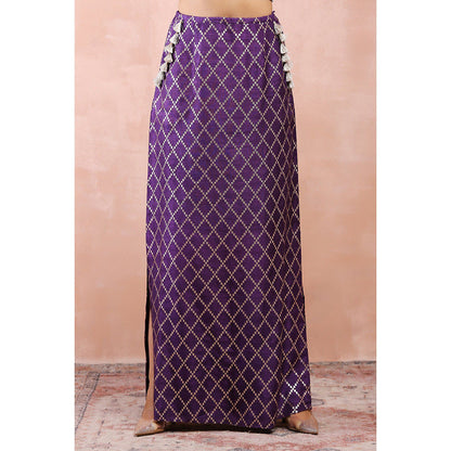 Payal Singhal Purple Embroidered Corset Bustier with Skirt and Dupatta (Set of 3)