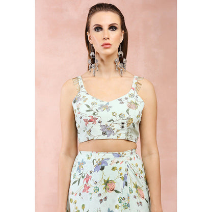 Payal Singhal Mint Nargis Print Pre-Stitched Saree with Stitched Embellished Choli