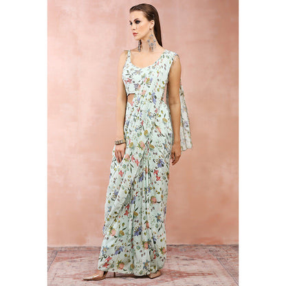Payal Singhal Mint Nargis Print Pre-Stitched Saree with Stitched Embellished Choli