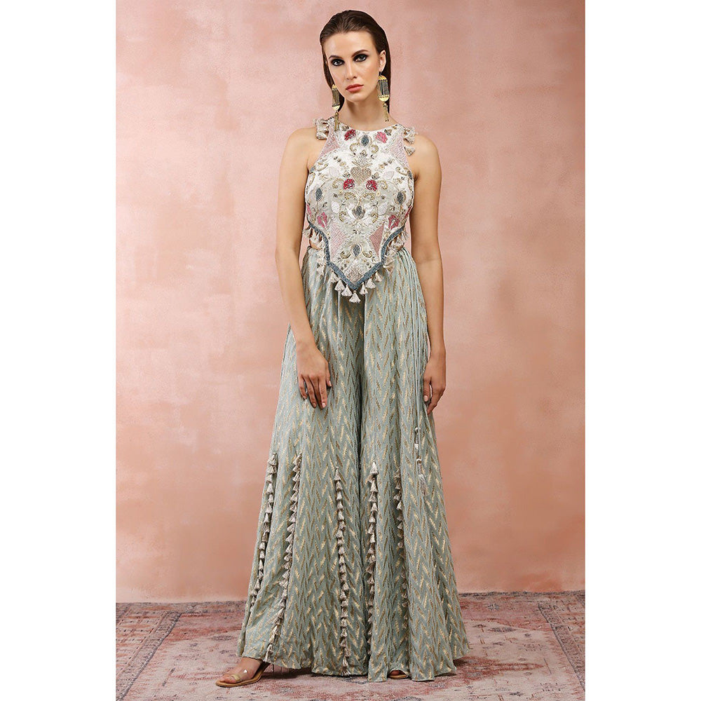 Payal Singhal Powder Green Applique Embroidered Choli with Sharara (Set of 2)