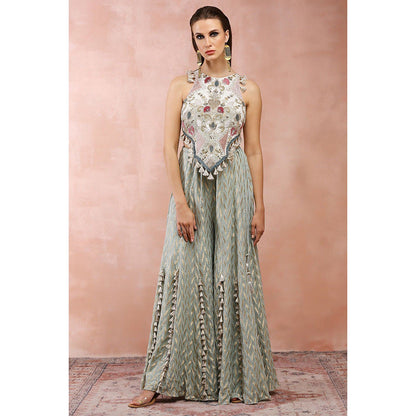 Payal Singhal Powder Green Applique Embroidered Choli with Sharara (Set of 2)