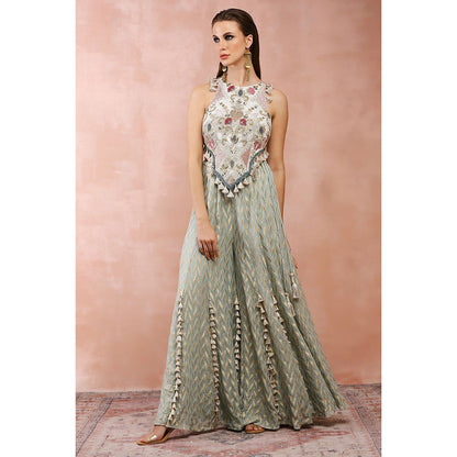 Payal Singhal Powder Green Applique Embroidered Choli with Sharara (Set of 2)