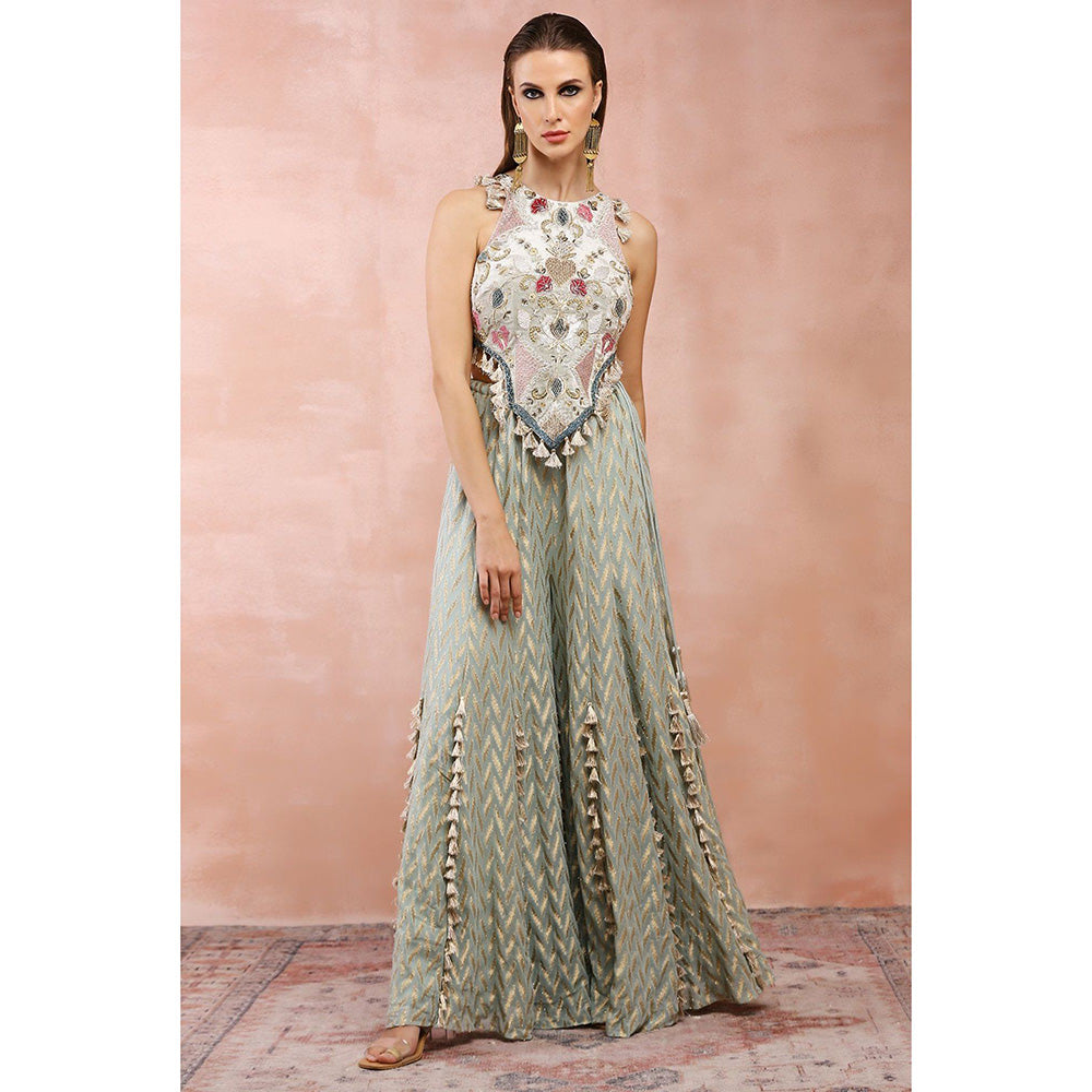 Payal Singhal Powder Green Applique Embroidered Choli with Sharara (Set of 2)