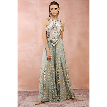 Payal Singhal Powder Green Applique Embroidered Choli with Sharara (Set of 2)