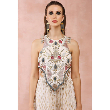 Payal Singhal Off White Applique Embroidered Choli with Sharara (Set of 2)