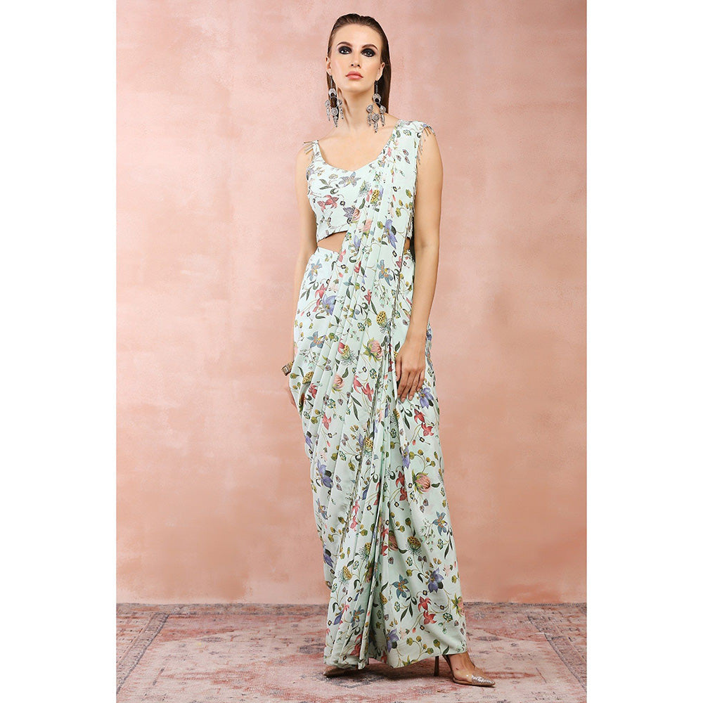 Payal Singhal Mint Nargis Printed Pre-Stitched Saree With Stitched Blouse