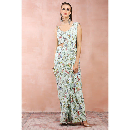 Payal Singhal Mint Nargis Printed Pre-Stitched Saree With Stitched Blouse