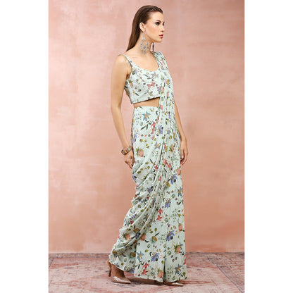 Payal Singhal Mint Nargis Printed Pre-Stitched Saree With Stitched Blouse