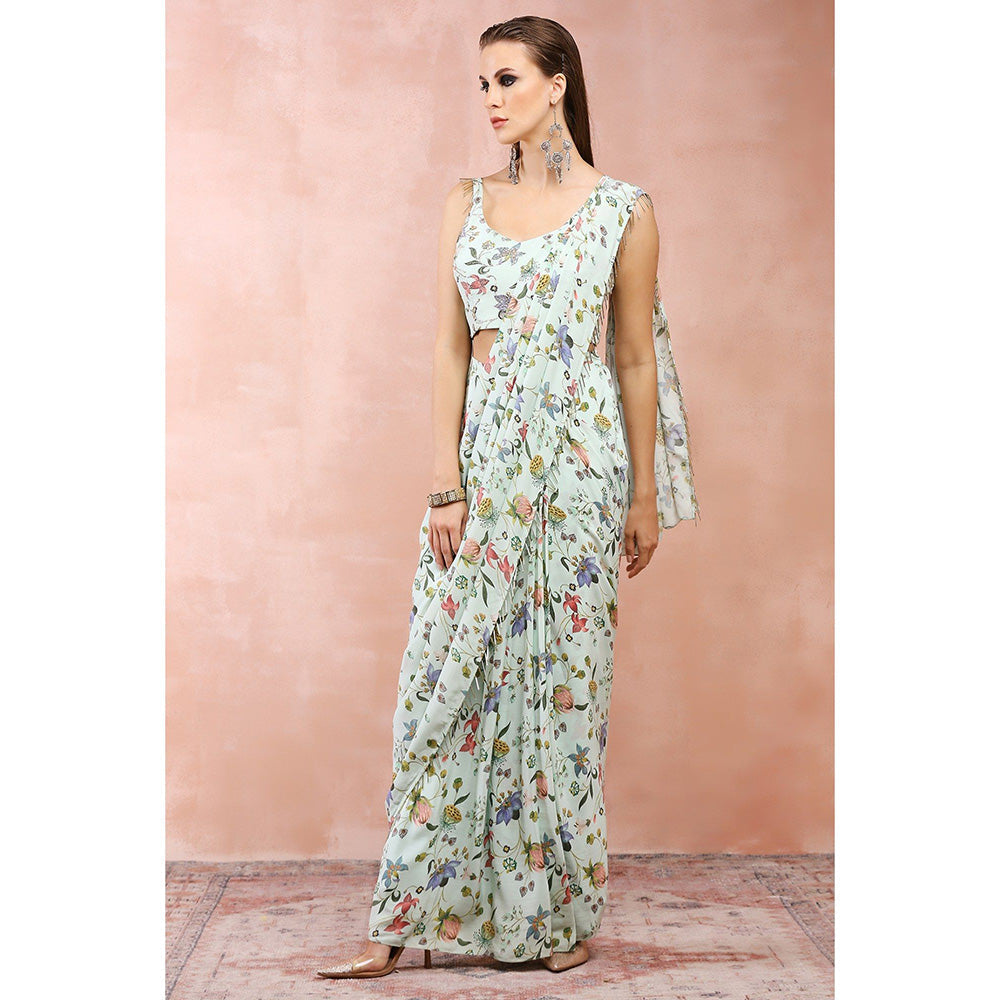Payal Singhal Mint Nargis Printed Pre-Stitched Saree With Stitched Blouse