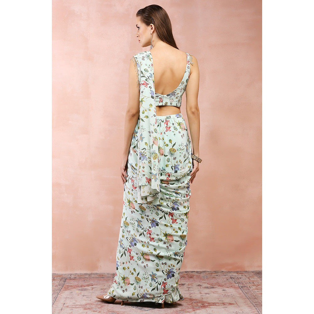 Payal Singhal Mint Nargis Printed Pre-Stitched Saree With Stitched Blouse