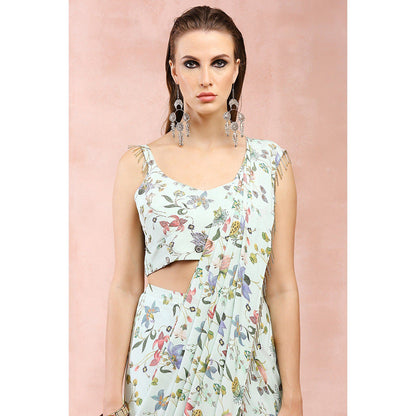 Payal Singhal Mint Nargis Printed Pre-Stitched Saree With Stitched Blouse