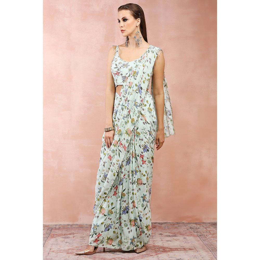Payal Singhal Mint Nargis Printed Pre-Stitched Saree With Stitched Blouse