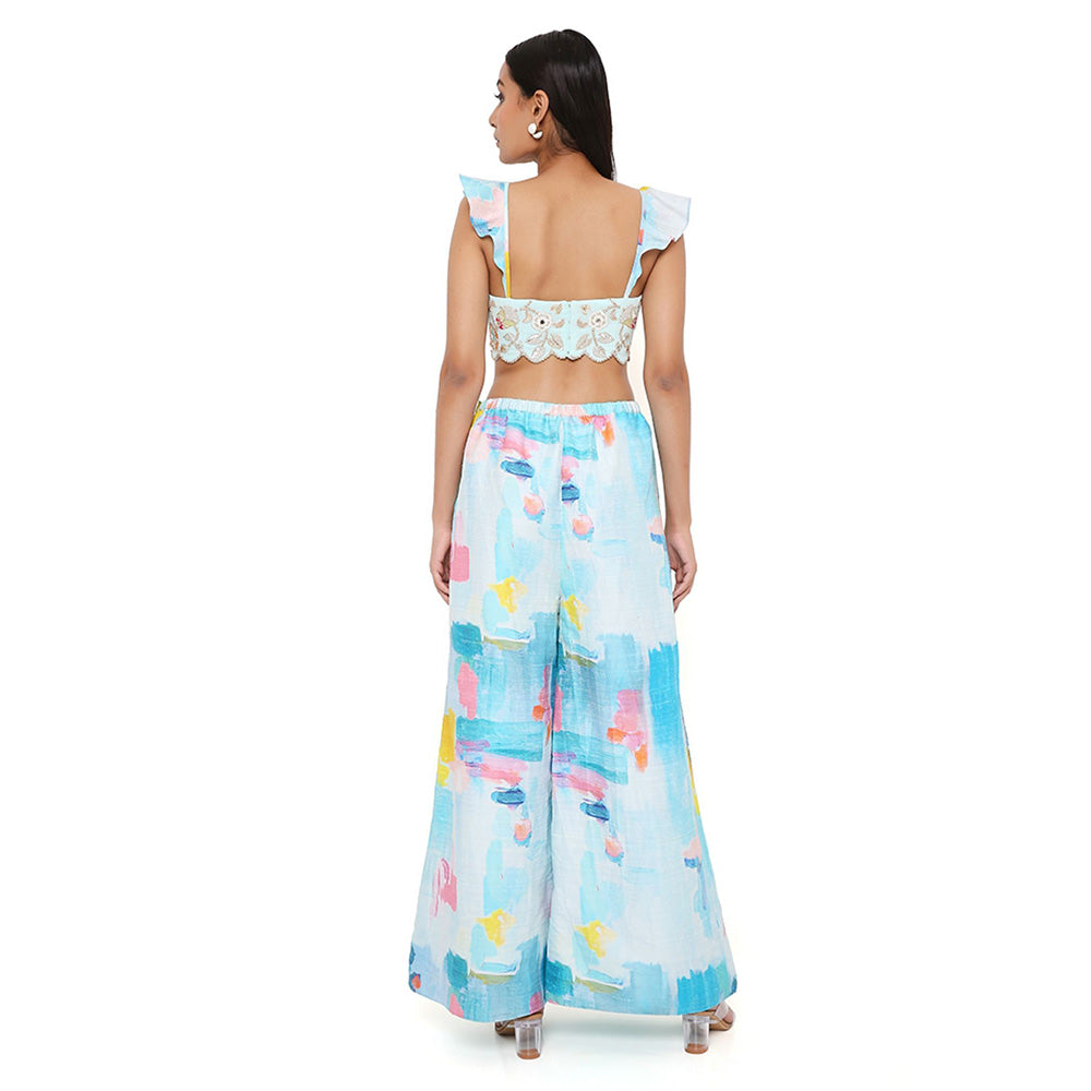 Payal Singhal Aqua Georgette Embroidered Bustier with Palazzo (Set of 2)