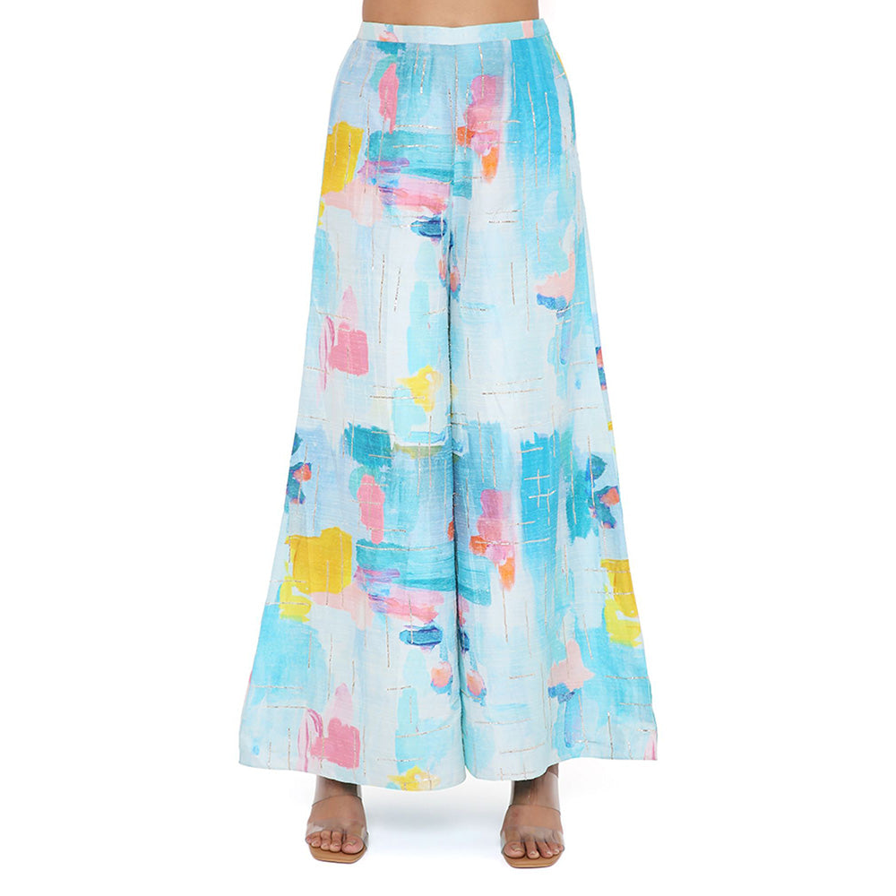 Payal Singhal Aqua Georgette Embroidered Bustier with Palazzo (Set of 2)