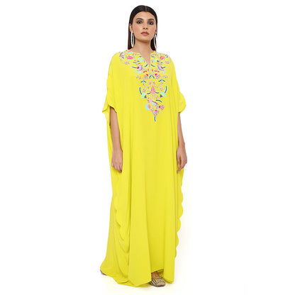 Payal Singhal Yellow Crepe Embroidered Kaftan