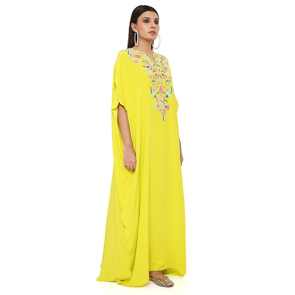Payal Singhal Yellow Crepe Embroidered Kaftan