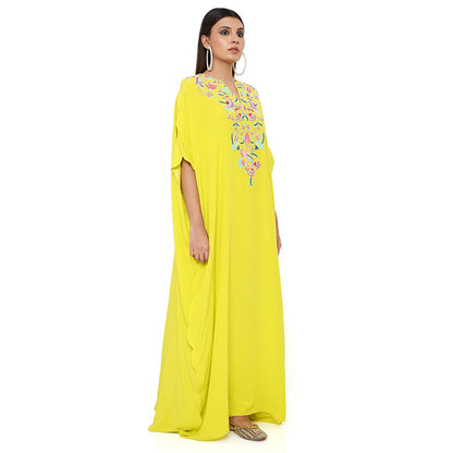 Payal Singhal Yellow Crepe Embroidered Kaftan