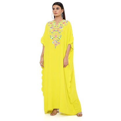 Payal Singhal Yellow Crepe Embroidered Kaftan