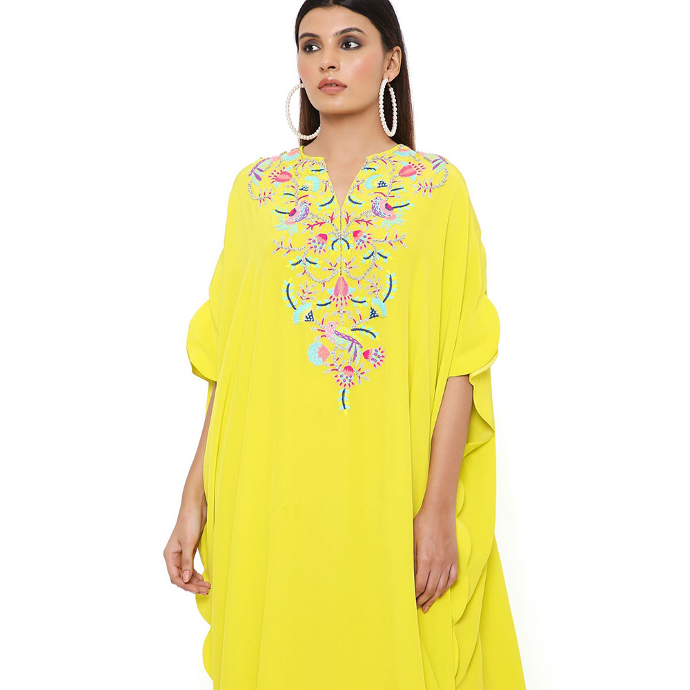 Payal Singhal Yellow Crepe Embroidered Kaftan