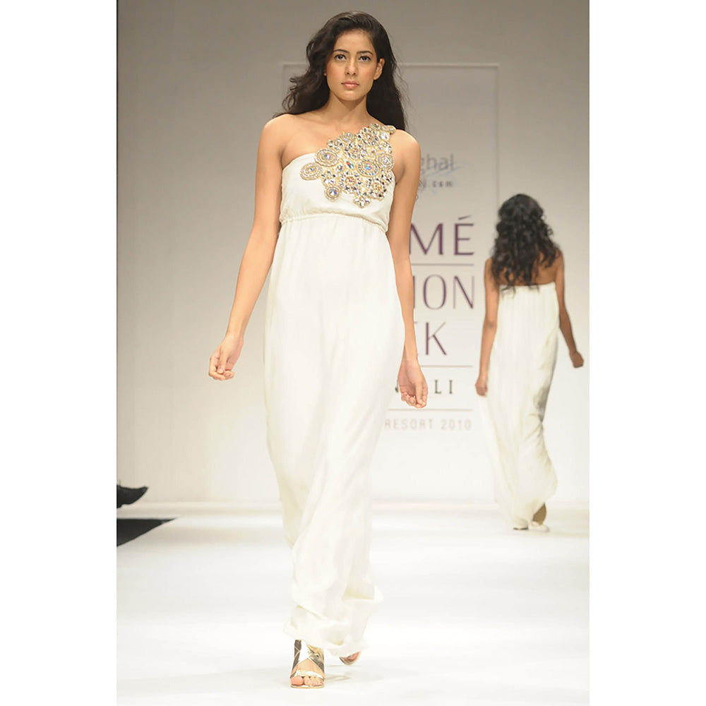 Payal Singhal Zia White Embroidered One Shoulder Dress