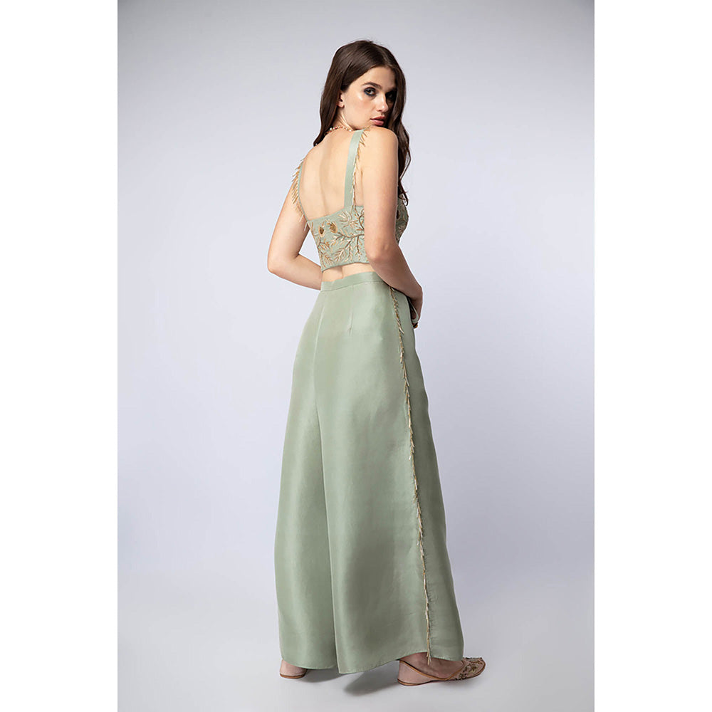 Payal Singhal Green Tie-Up Blouse with Palazzo and Dupatta (Set of 3)