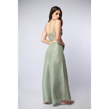 Payal Singhal Green Tie-Up Blouse with Palazzo and Dupatta (Set of 3)