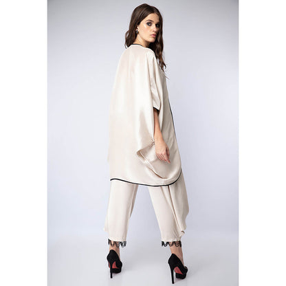 Payal Singhal Beige Embroidered Kaftan with Dhoti and Crop Top (Set of 3)