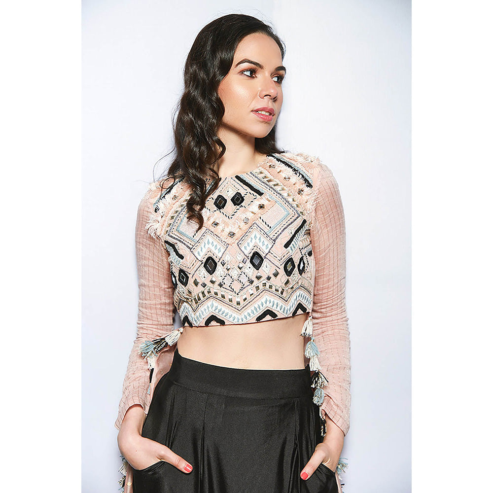 Payal Singhal Black Crepe Crop Top with Dhoti (Set of 2)