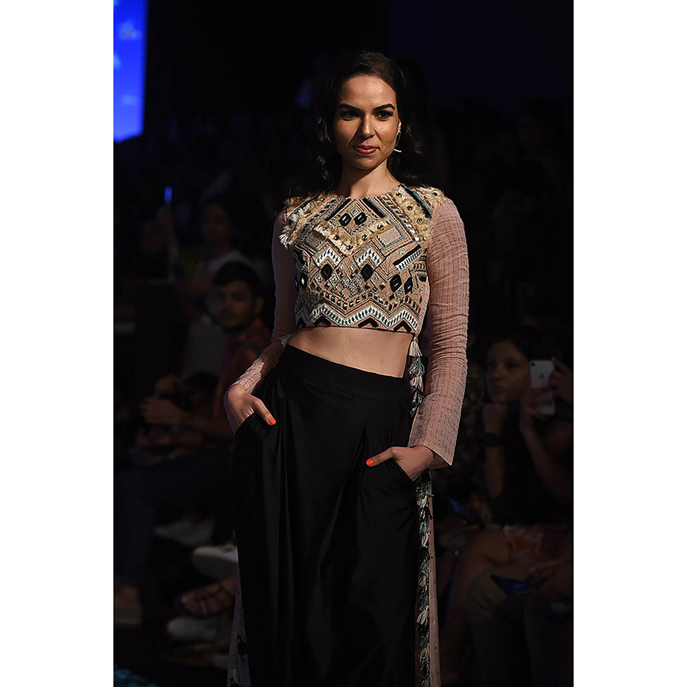 Payal Singhal Black Crepe Crop Top with Dhoti (Set of 2)