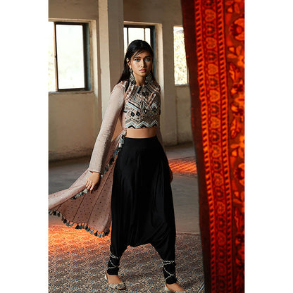 Payal Singhal Black Crepe Crop Top with Dhoti (Set of 2)