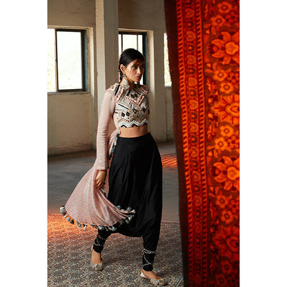 Payal Singhal Black Crepe Crop Top with Dhoti (Set of 2)
