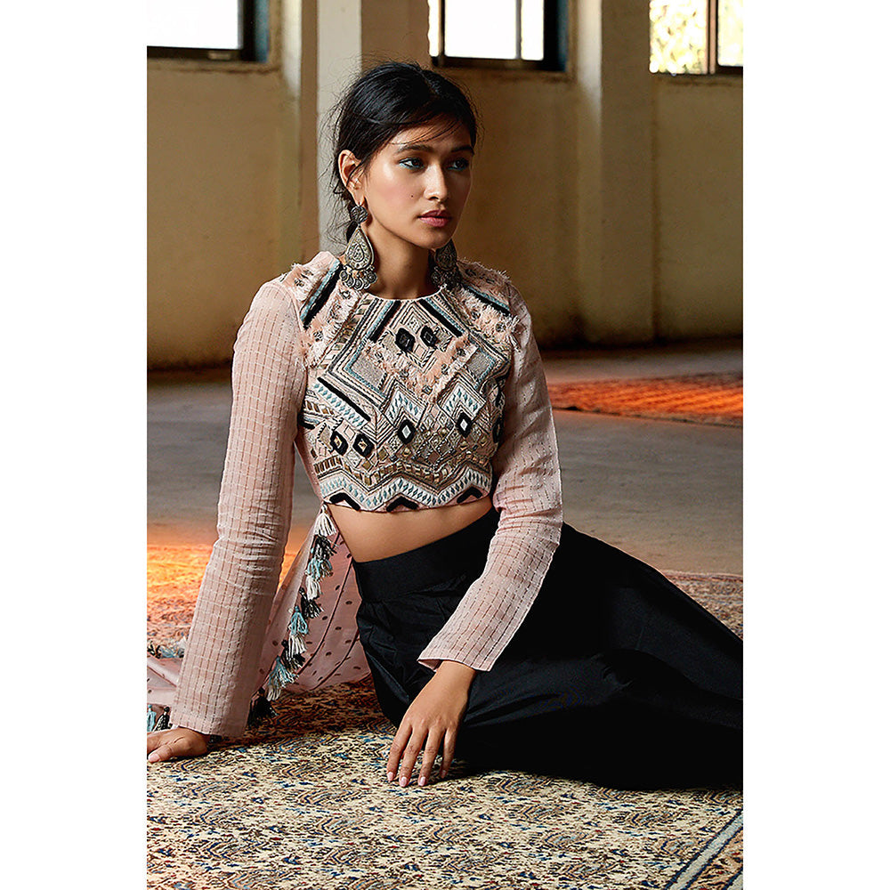 Payal Singhal Black Crepe Crop Top with Dhoti (Set of 2)