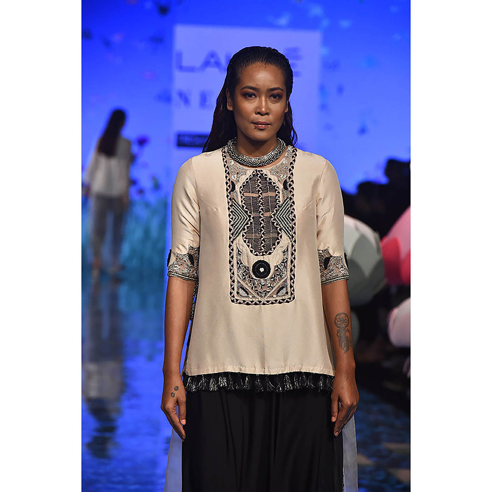 Payal Singhal Beige High Low Kurta with Dhoti (Set of 2)