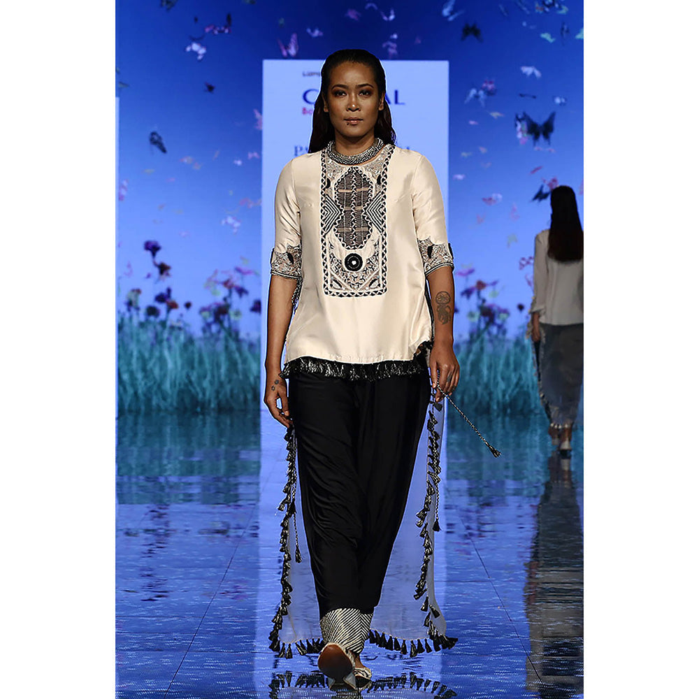 Payal Singhal Beige High Low Kurta with Dhoti (Set of 2)