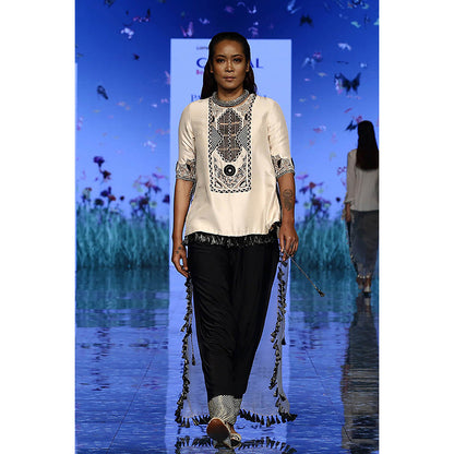 Payal Singhal Beige High Low Kurta with Dhoti (Set of 2)