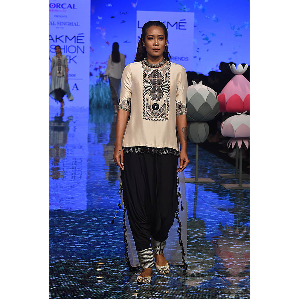 Payal Singhal Beige High Low Kurta with Dhoti (Set of 2)