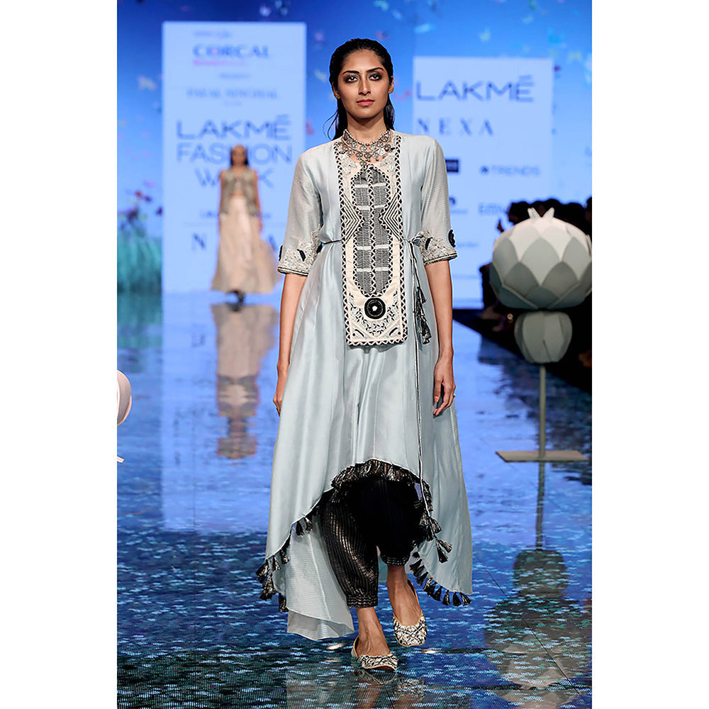 Payal Singhal Blue Embroidered High Low Kurta with Pant (Set of 2)